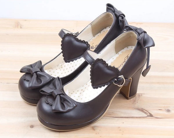 Sweetheart Heart and Bows Lolita Shoes High Heels Elegant Wedding Shoes Dainty School Girl Mori Girl by Kawaii Babe