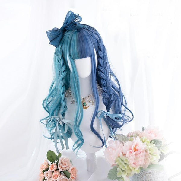 Split Blue Lolita Wig - cosplay, cosplayer, curly, hair, kanekalon