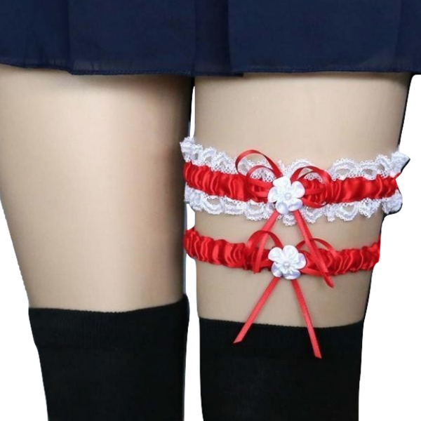 Ruffled Red Wedding Elastic Garter Belt Leg Ring Harness Flowers 